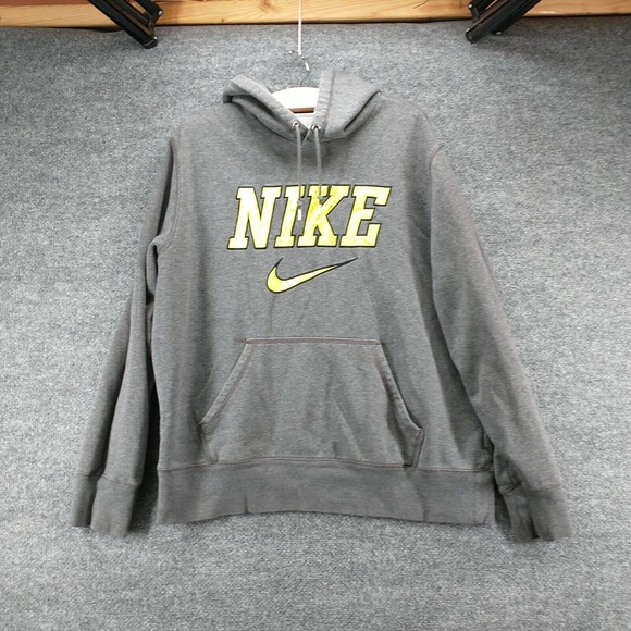 Nike Men's Spell Out Neon Logo Hoodie Sweatshirt Gray Large Pullover Drawstring - Picture 2 of 14